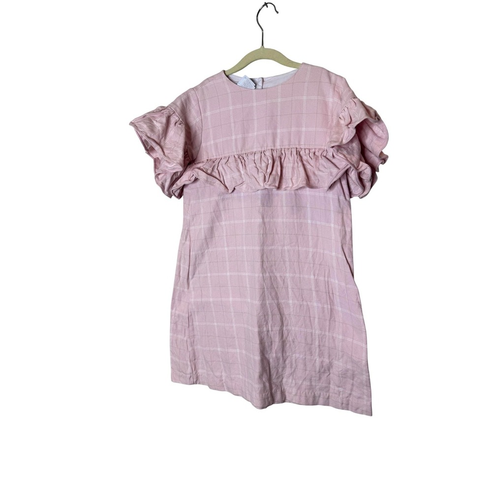 Bella Bliss Dress Girls 10 Pink Check Ruffle Puff Sleeve Lined Cotton Shift